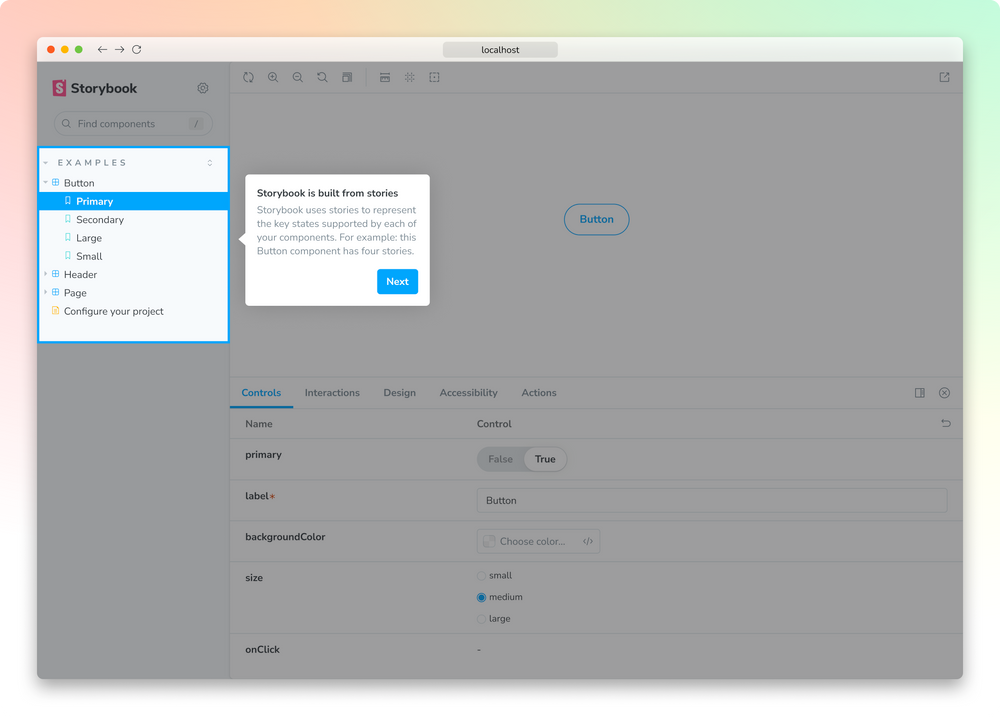 Storybook onboarding UI